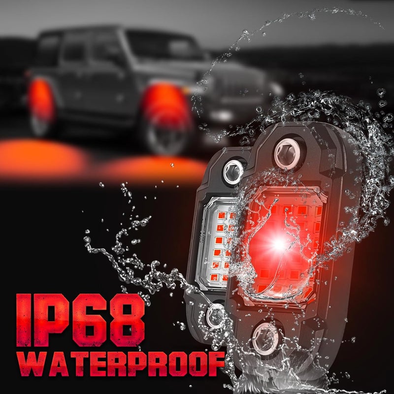 LY8 4 Pods Red Rock Lights 24 LEDs Chips Waterproof Neon Trail Rig Lamp Underglow Lights for Car Truck Motorcycle Boat SUV ATV UTV (Red) - Image 4